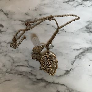 Feminine Leaf and Butterfly Necklace